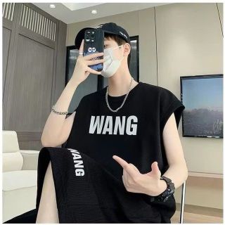 Bộ Đồ Mùa Hè Nam Không Tay Phong Cách Hồng Kông Rộng Thun Lạnh In Pet Không Bong Tróc Băng Bộ Đồ Thể Thao Bộ Đồ Hai Mảnh
