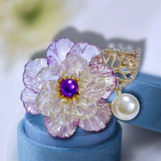 Ghim cài áo hình hoa tím Ngọc trai thời trang thiết kế Riêng dành cho nữ - 5cm