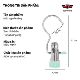 Móc Kẹp Đơn Treo Quần Áo, Mũ, Nón ,Tất, Vớ Bằng Inox, Móc Treo Inox Bọc Nhựa PVC Chắc Chắn Tiện Ích, Đa Năng - Huy Tưởng