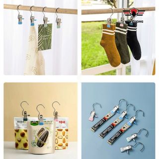Móc Kẹp Đơn Treo Quần Áo, Mũ, Nón ,Tất, Vớ Bằng Inox, Móc Treo Inox Bọc Nhựa PVC Chắc Chắn Tiện Ích, Đa Năng - Huy Tưởng