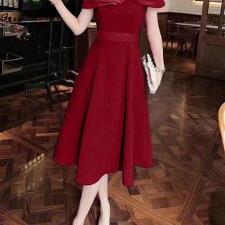 Đầm xòe trễ vai phối lụa thiết kế rất sang trọng hàng cao cấp