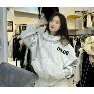 ÁO HOODIES ZIP BOXY CÓ NÚT BẤM, THÊU LOGO 00:00 CÓ TÚI TRONG UNISEX CÁ TÍNH, NĂNG ĐỘNG, NAM NỮ MẶC ĐỀU ĐƯỢC