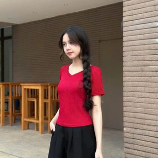 Bộ Set Áo Thun Tay Ngắn Cổ Tim co giãn Minisize bigsize logo in.