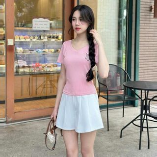 Bộ Set Áo Thun Tay Ngắn Cổ Tim co giãn Minisize bigsize logo in.