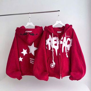 Áo Khoác Hoodie zip form rộng nam nữ in NGÔI SAO Khóa kéo hai đầu nhiều màu cá tính Top