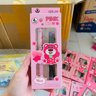 HỘP BÚT MÁY XÓA GẤU DÂU KÈM 4 ỐNG MỰC XÓA ĐƯỢC 021 - LADY'S PASSION