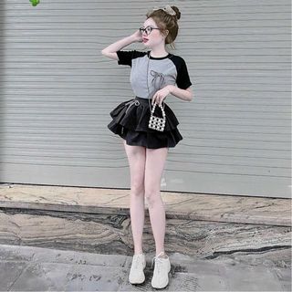 SET ÁO BABYTEE KÈM CHÂN VÁY TẦNG ĐÍNH NƠ - LÊ PHƯƠNG BOUTIQUE