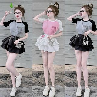 SET ÁO BABYTEE KÈM CHÂN VÁY TẦNG ĐÍNH NƠ - LÊ PHƯƠNG BOUTIQUE