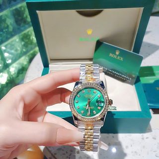 ĐỒNG HỒ NAM NỮ CAO CẤP RÔLET DÂY THÉP MẶT MÀU VIỀN HỘT 2 SIZE