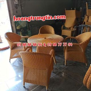 Bàn ghế Nhựa Giả Mây cao cấp ngoài trời ghế Nhựa dây tròn