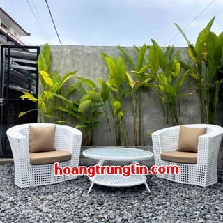 Ghế cafe nhựa giả mây màu trắng ngoài trời ghế thúng mắc cáo