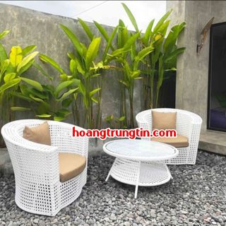 Ghế cafe nhựa giả mây màu trắng ngoài trời ghế thúng mắc cáo