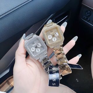MÓN QUÀ QT PHỤ NỮ ĐỒNG HỒ NAM CAO CẤP GUEZZ MẶT CHỮ NHẬT CHONOGRAP DÂY CAO SU