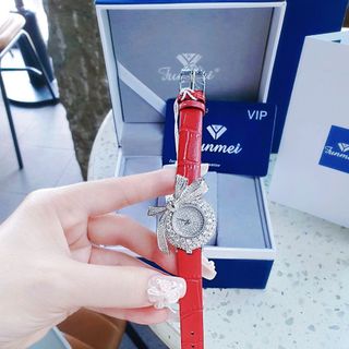 MÓN QUÀ QT PHỤ NỮ ĐỒNG HỒ NỮ CHÍNH HÃNG DÂY DA MẶT NƠ ĐÁ FULLBOX