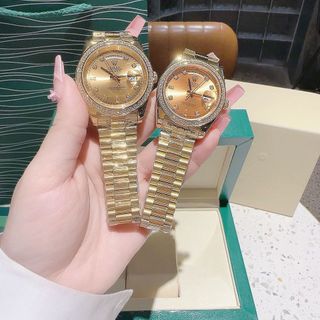 ĐỒNG HỒ NAM CAO CẤP RÔLET MÁY CƠ DÂY THÉP MẠ PVD VÀNG VIỀN ĐÁ