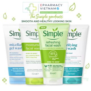 Sữa rửa mặt SIMPLE Kind To Skin Refreshing, Purifying và Moisturizing cho mọi loại da