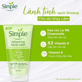 Sữa rửa mặt SIMPLE Kind To Skin Refreshing, Purifying và Moisturizing cho mọi loại da