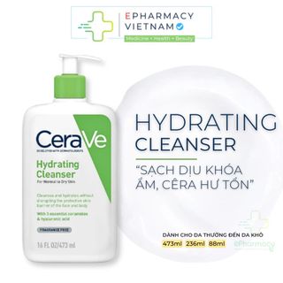 Sữa rửa mặt Cerave Foaming, Hydrating, SA Smoothing Cleanser cho da dầu mụn, khô, nhạy cảm 30ML, 88ML, 236ML, 473ML