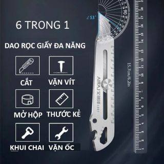 Dao rọc giấy đa năng 6 trong 1, chất liệu thép không gỉ, dụng cụ chuyên nghiệp, tặng kèm 10 lưỡi dao.