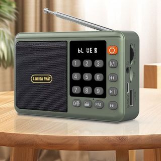 Máy nghe Pháp đa chức năng A Mi Đà Phật : Radio,có khe thẻ nhớ, cổng USB, kết nối bluetooth, ghi âm, có chức năng lặp lại or phát liên tục, âm thanh rất hay