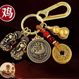 MÓC KHÓA MẠ VÀNG HỒ LÔ- 5 ĐỒNG XU- 12 CON GIÁP- 2 TỲ HƯU