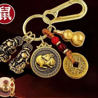 MÓC KHÓA MẠ VÀNG HỒ LÔ- 5 ĐỒNG XU- 12 CON GIÁP- 2 TỲ HƯU