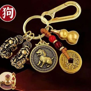 MÓC KHÓA MẠ VÀNG HỒ LÔ- 5 ĐỒNG XU- 12 CON GIÁP- 2 TỲ HƯU