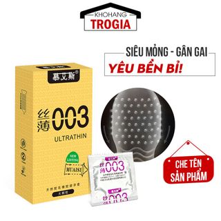 [Giá Sỉ Tốt Nhất] Bao Cao Su Muaisi 003 Ultrathin Vàng, Bcs Gân Gai, Siêu Mỏng, Size 52mm, Nhiều Gel Bôi Trơn (12C)