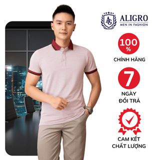 Áo polo nam ngắn tay ALIGRO chất liệu cotton cao cấp hoạ tiết kiểu dệt chữ V màu đỏ đô phối dọc ve chai ALGPLO77.1