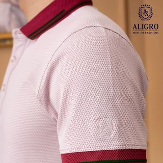 Áo polo nam ngắn tay ALIGRO chất liệu cotton cao cấp hoạ tiết kiểu dệt chữ V màu đỏ đô phối dọc ve chai ALGPLO77.1