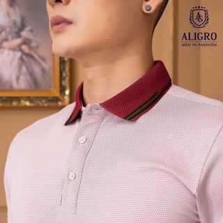 Áo polo nam ngắn tay ALIGRO chất liệu cotton cao cấp hoạ tiết kiểu dệt chữ V màu đỏ đô phối dọc ve chai ALGPLO77.1