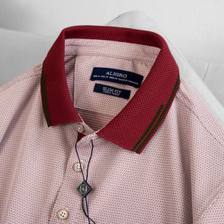 Áo polo nam ngắn tay ALIGRO chất liệu cotton cao cấp hoạ tiết kiểu dệt chữ V màu đỏ đô phối dọc ve chai ALGPLO77.1