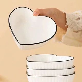 SET 10 TÔ SỨ TRÁI TIM TRẮNG SỌC VIỀN ĐEN GL06