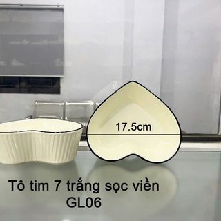 SET 10 TÔ SỨ TRÁI TIM TRẮNG SỌC VIỀN ĐEN GL06
