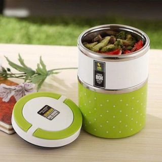 HỘP CƠM 2 TẦNG CHẤM BI RUỘT INOX