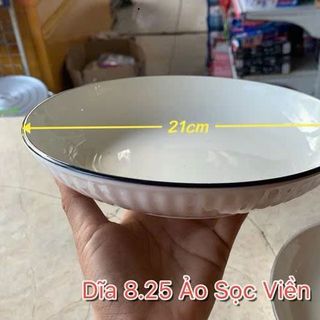 ĐĨA SỨ TRÒN 8.25 ẢO SỌC VIỀN ĐEN GL06