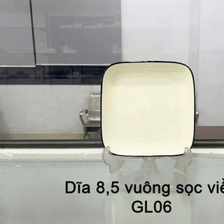 ĐĨA SỨ VUÔNG 8,5 TRẮNG SỌC VIỀN ĐEN GL06