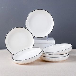 ĐĨA SỨ TRÒN ẢO SỌC VIỀN ĐEN SIZE 6 (16CM)