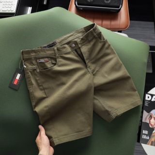 Quần short jean kaki nam, túi logo thêu