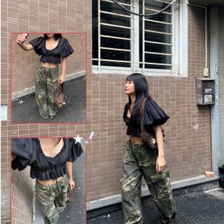 [SHOPPUMI] Áo kiểu Asey cổ vuông bèo dáng crop thắt dây 2 màu freesize Pumi 16854