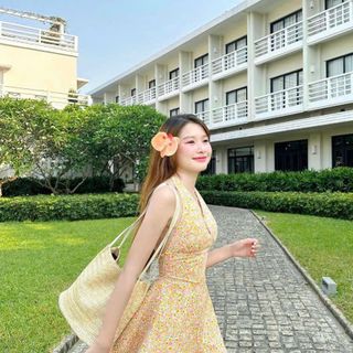 [SHOPPUMI] Đầm yếm Arthu nền hoa chất linen thô 2 màu SM Pumi 16849