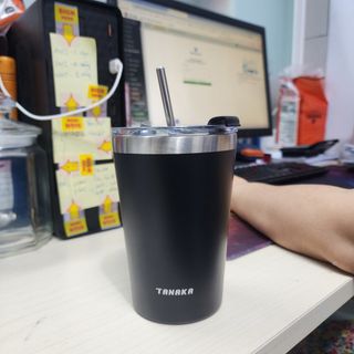 Ly giữ nhiệt kèm ống hút Tanaka Đen - SM-13