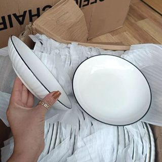 ĐĨA SỨ TRÒN 7.25 ẢO SỌC VIỀN ĐEN GL06