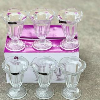 BỘ 6 LY KEM THỦY TINH HỌA TIẾT HOA