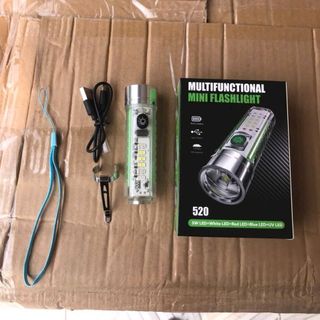 Đèn Pin Móc Khoá 520 Chiếu Gần Zoom Xa Có Nam Châm Đuôi 8 Chế Độ Sáng Kháng Nước Tốt