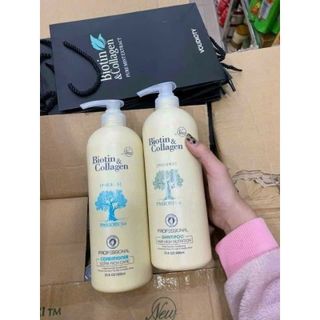 Bộ đôi dầu gội xả Biotin Collagen 1000ml- màu trắng giúp phục hồi và chống rụng tóc