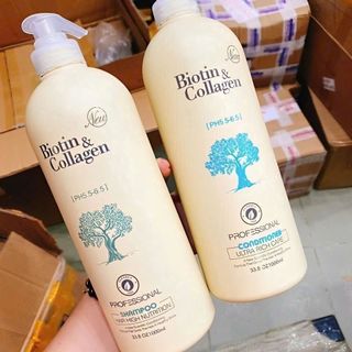Bộ đôi dầu gội xả Biotin Collagen 1000ml- màu trắng giúp phục hồi và chống rụng tóc