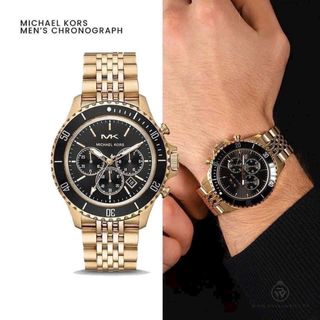 ĐỒNG HỒ NAM CAO CẤP MỚI NHẤT MKORS 8726 CHONOGRAP DÂY THÉP VÀNG MẶT ĐEN
