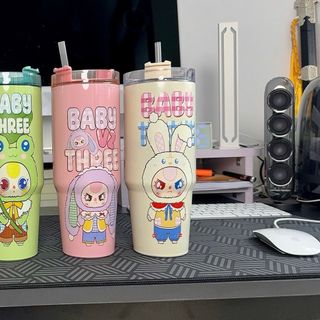 Ly Giữ Nhiệt Hoạt Hình Babythree 900ml Inox 304 Kèm Ống Hút Nhựa Giữ Nhiệt Nóng Lạnh