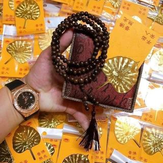 VÒNG ĐEO TAY 108 HẠT KÈM LÁ BỒ ĐỀ VÀNG